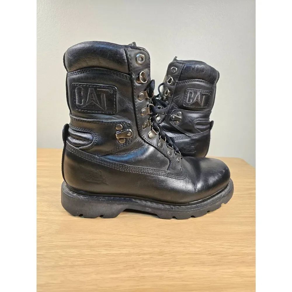 Cat Diesel Power Walking Machine Black Leather Boots Men's Size 8